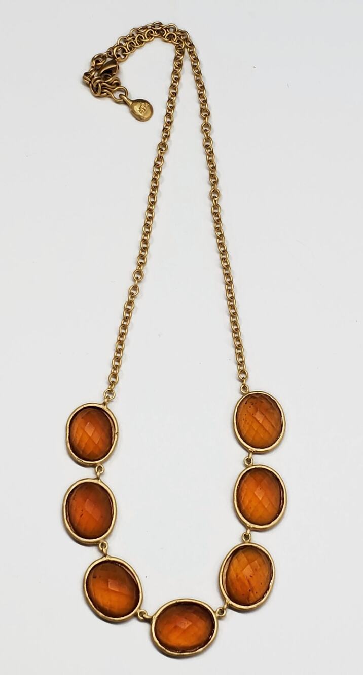 Michael Vincent Michaud Faceted Orange Glass Matte Gold Tone Statement Necklace